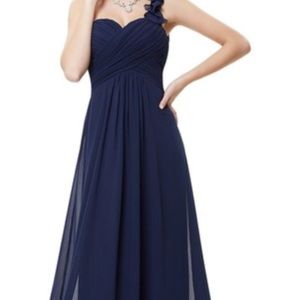 Navy One Shoulder Formal Maxi Dress